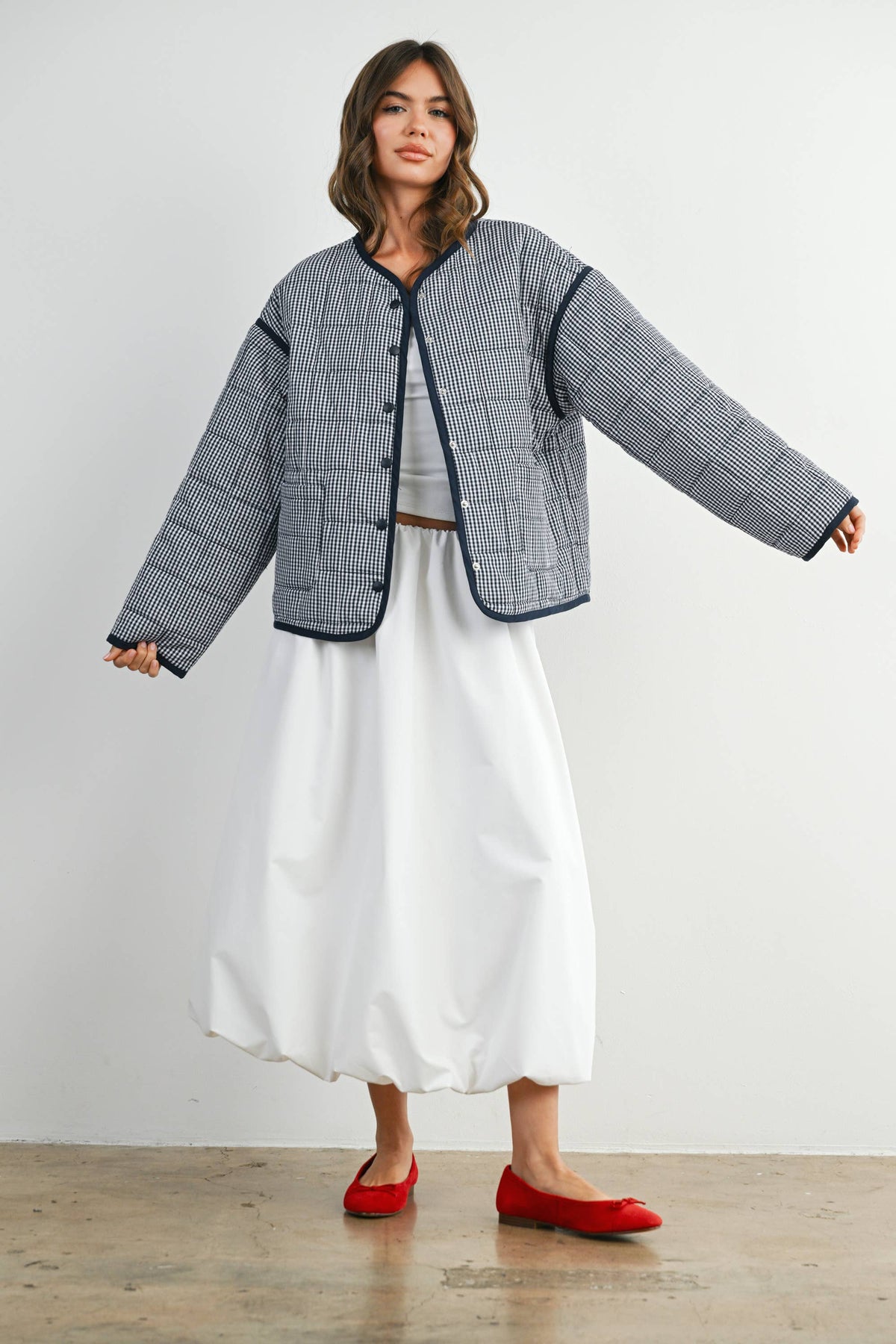 Navy Gingham Quilted Jacket