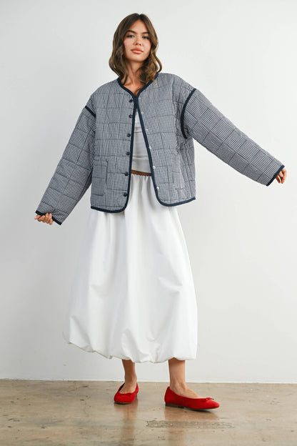 Navy Gingham Quilted Jacket