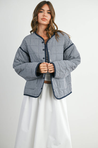 Navy Gingham Quilted Jacket