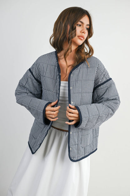 Navy Gingham Quilted Jacket