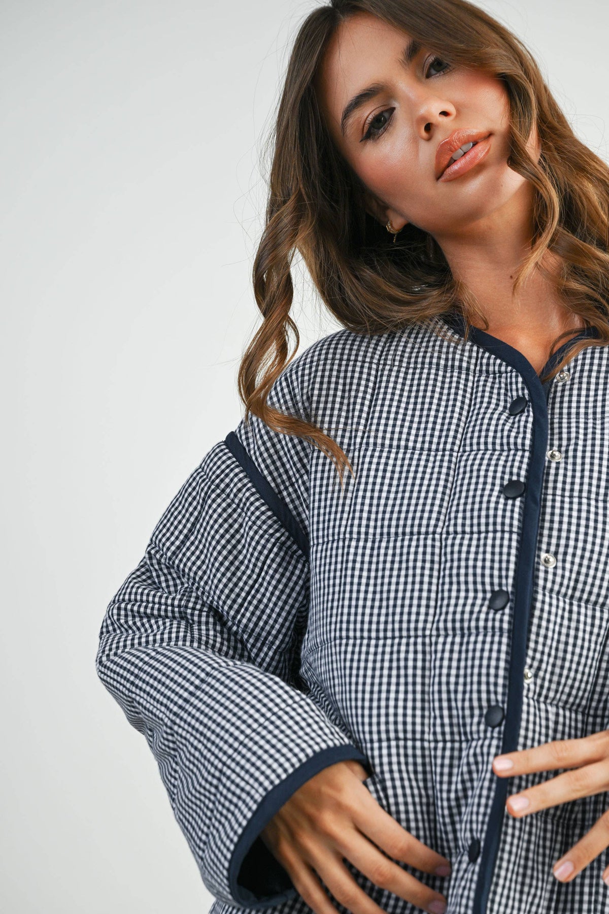 Navy Gingham Quilted Jacket