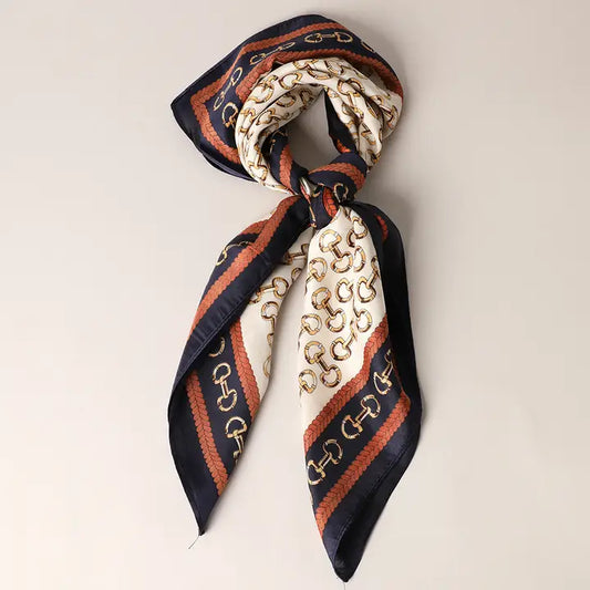Navy Satin Horsebit Scarf