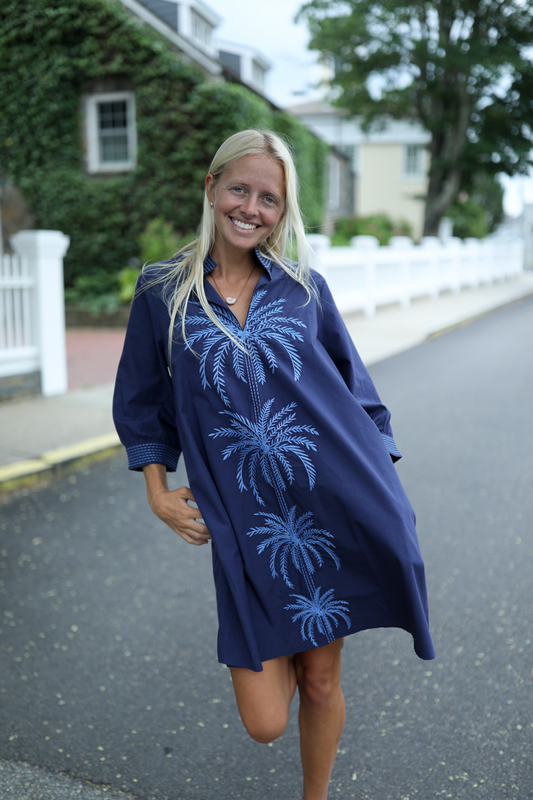 Campbell Dress - Navy Palm