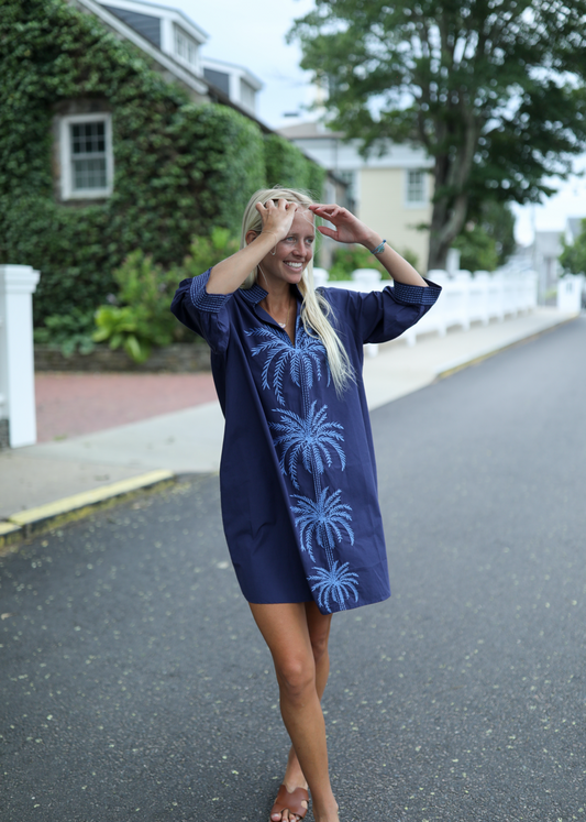 Campbell Dress - Navy Palm