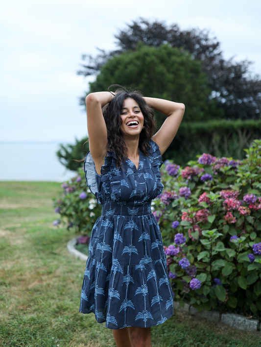 Christopher Dress - Navy Palmetto