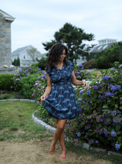Christopher Dress - Navy Palmetto