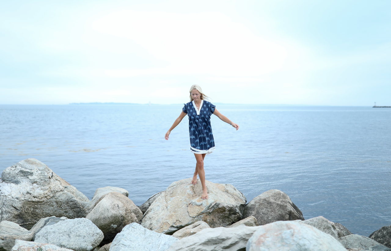 Eden Dress - Navy Palmetto