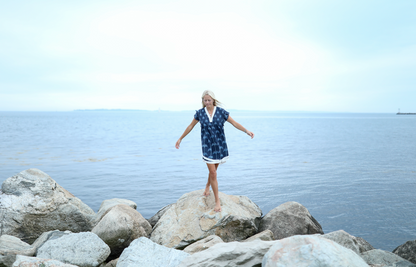 Eden Dress - Navy Palmetto