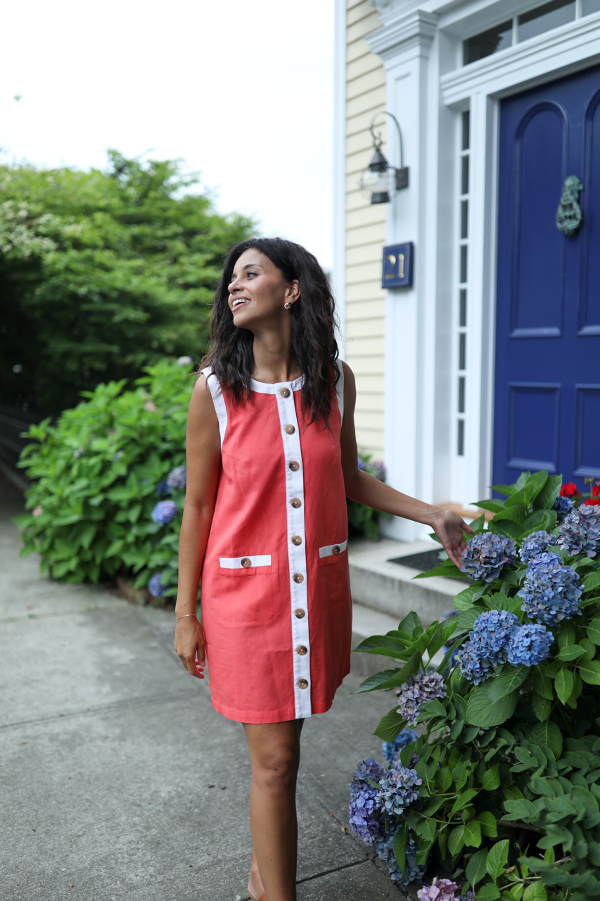Erin Shift Dress - Poppy with White