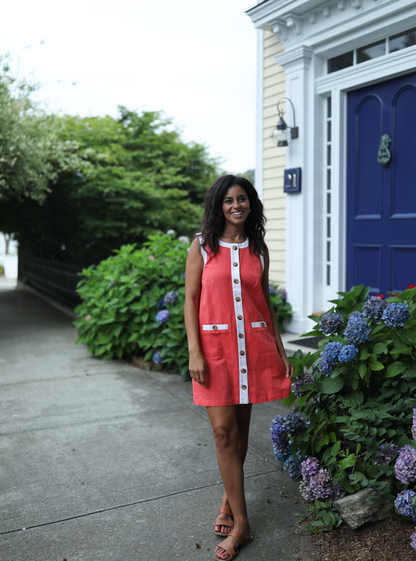 Erin Shift Dress - Poppy with White