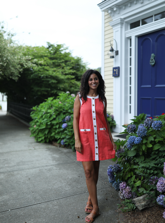 Erin Shift Dress - Poppy with White