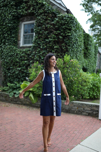 Erin Shift Dress - Navy with White