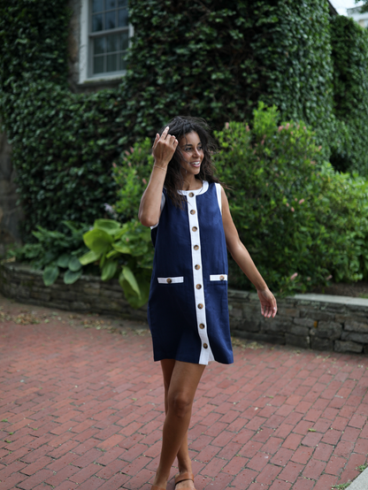 Erin Shift Dress - Navy with White