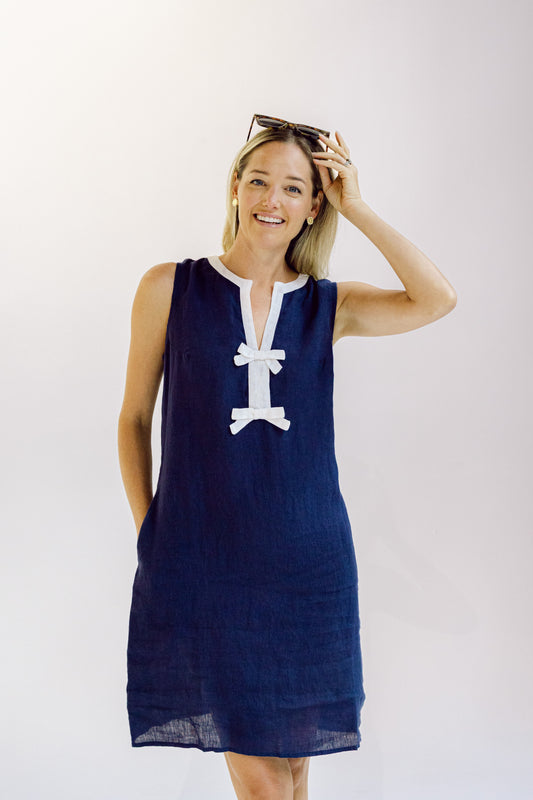 Erin Shift Dress - Navy Bow