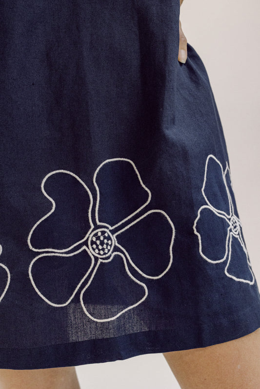 Erin Shift Dress - Navy Embroidered