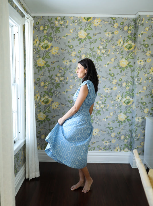 Eva Dress - Blue Stencil