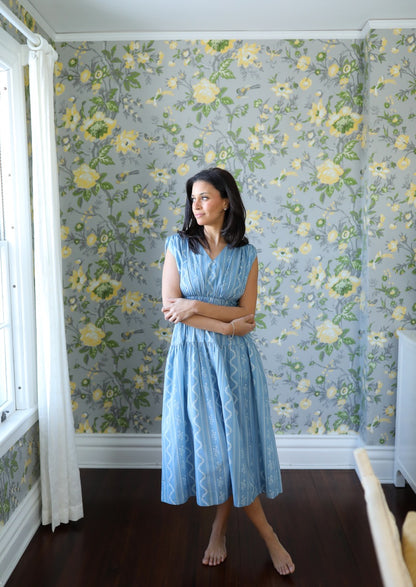 Eva Dress - Blue Stencil