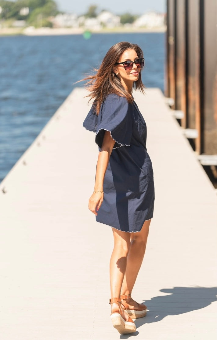 Navy scalloped dress best sale