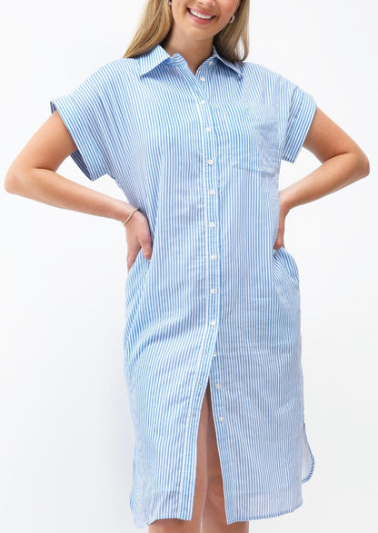Blake Long Utility Dress – Blue Stripe