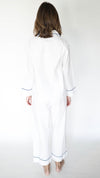 Jane Pajama Pant Set - White with Navy Piping
