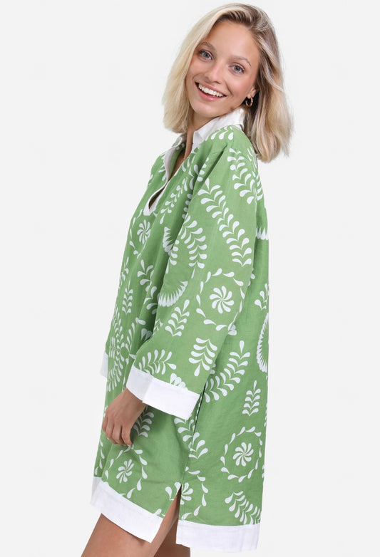 Catherine Dress - Green with White