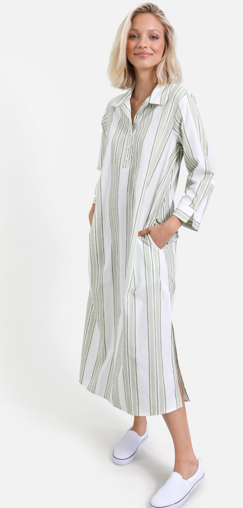 Sara Dress – Green Stripe