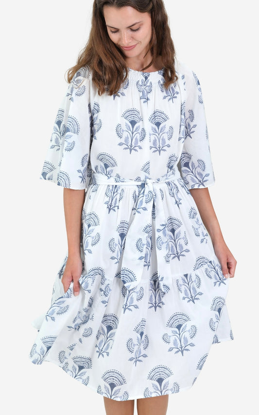 Lizzy Dress – Blue Block Print