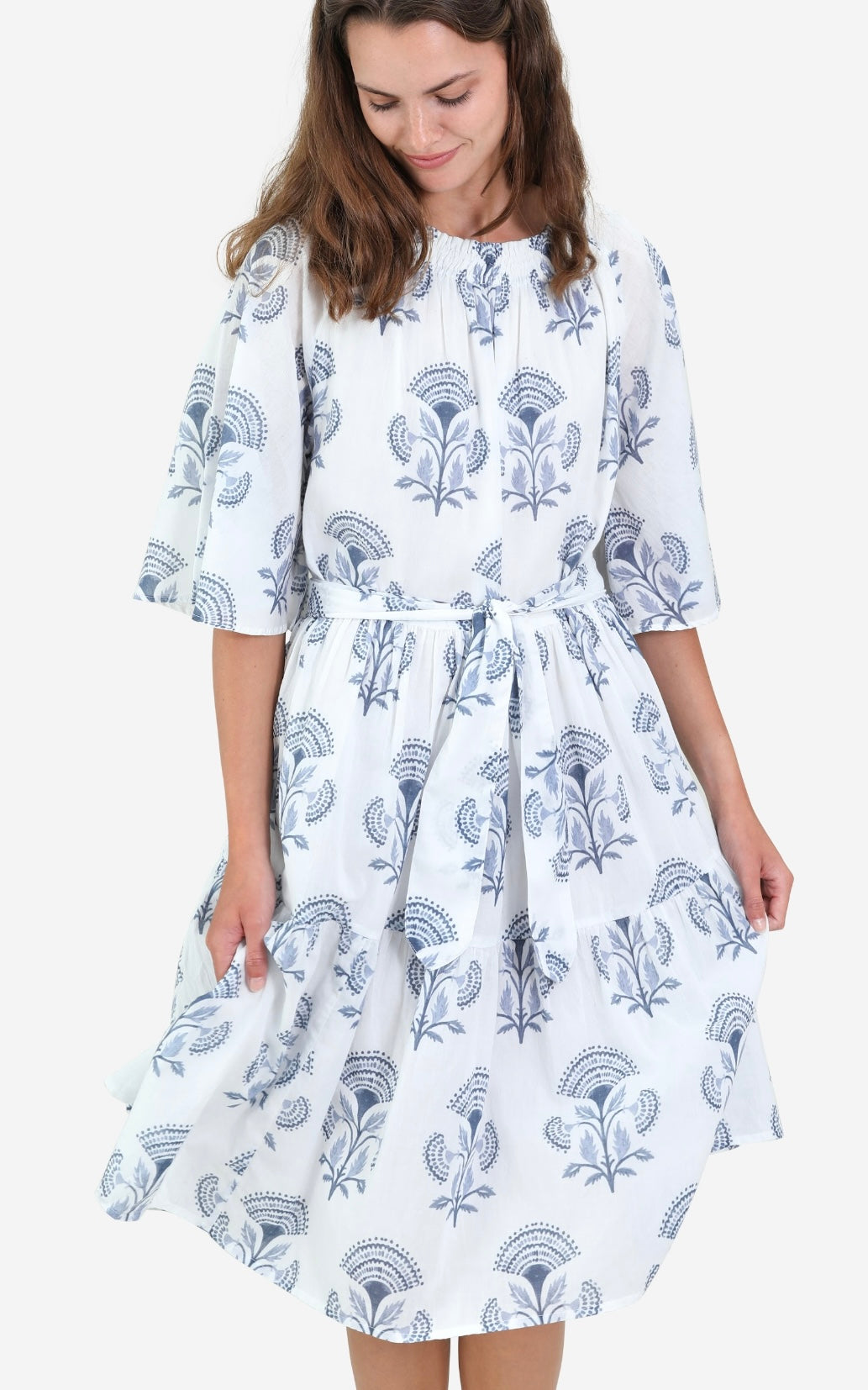 Lizzy Dress – Blue Block Print