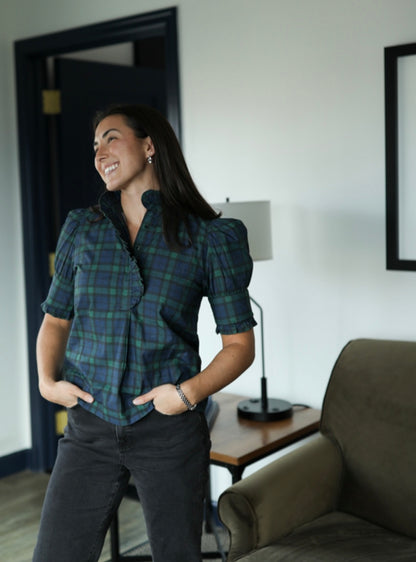 Westport Top - Navy Tartan Plaid