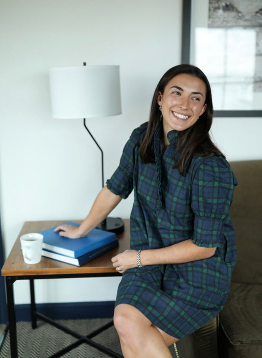 Westport Dress - Navy Tartan Plaid