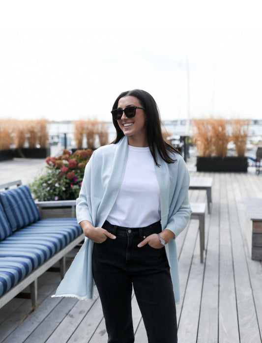 Cashmere Wrap - Sky Blue Herringbone