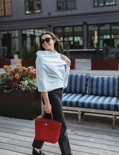 Cashmere Wrap - Sky Blue Herringbone