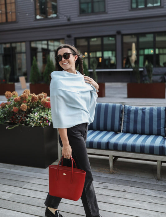 Cashmere Wrap - Sky Blue Herringbone