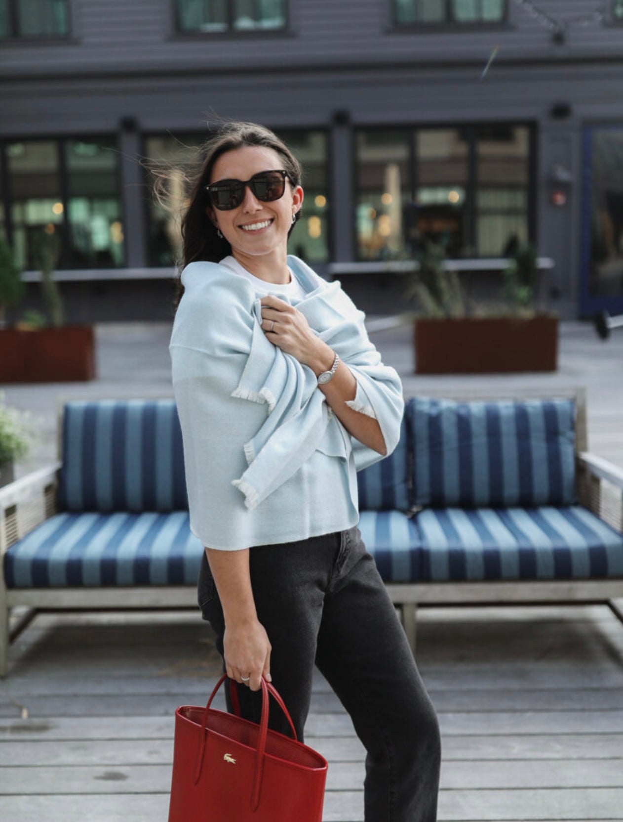 Cashmere Wrap - Sky Blue Herringbone