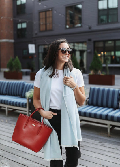 Cashmere Wrap - Sky Blue Herringbone