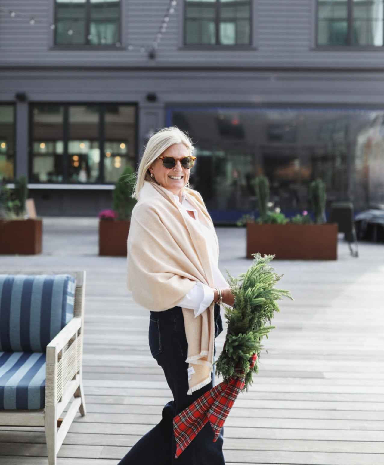 Cashmere Wrap - Camel Herringbone