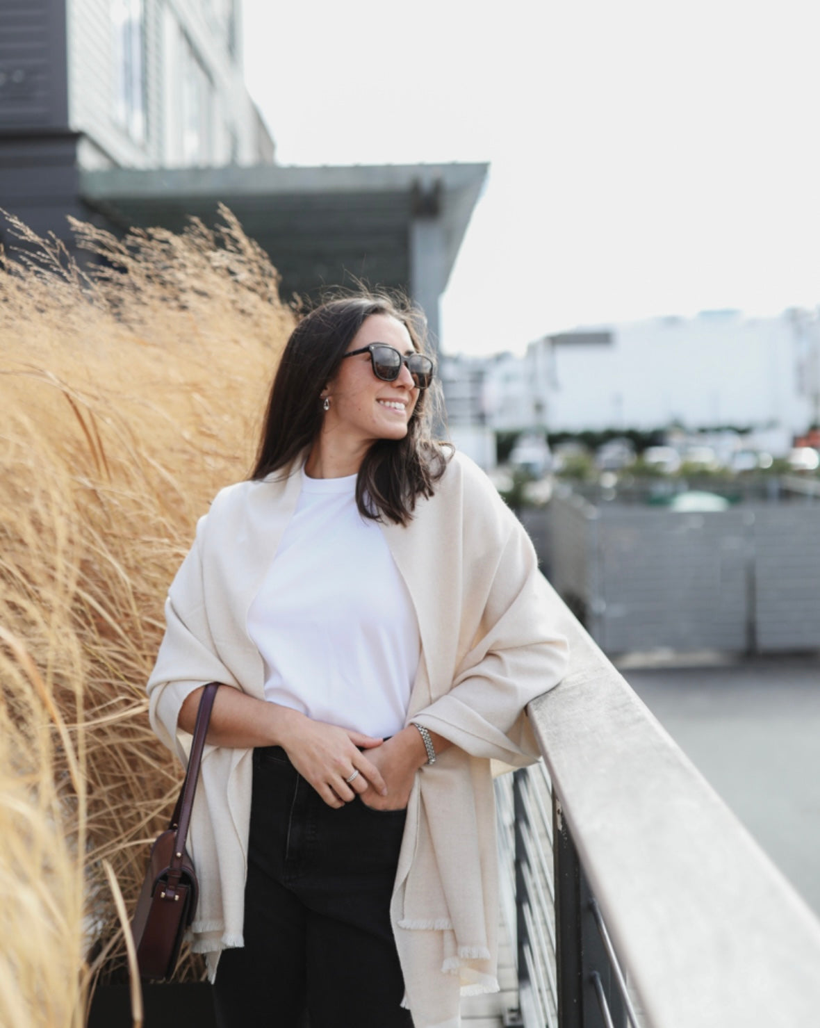 Cashmere Wrap - Off White Herringbone