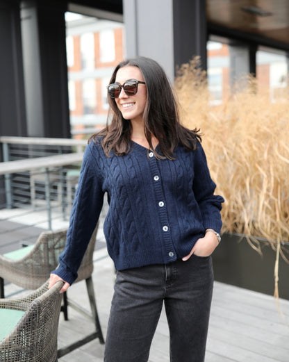 Camille Cable Cashmere Cardigan - Navy