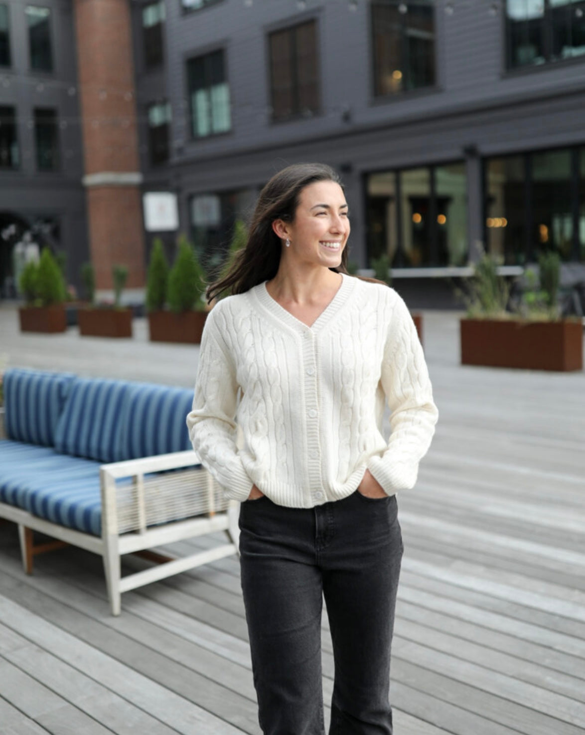 Camille Cable Cashmere Cardigan - Cream