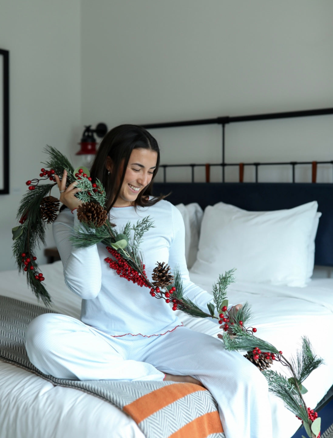 Pima Long Pajama Set - Light Blue Stripe