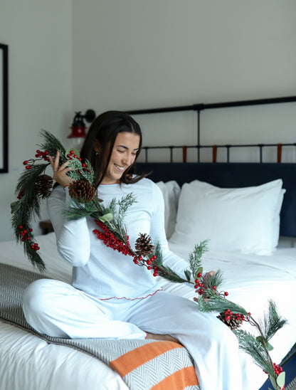 Pima Long Pajama Set - Light Blue Stripe