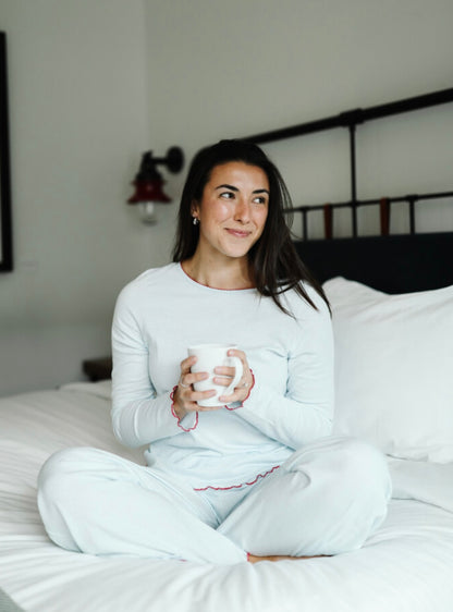 Pima Long Pajama Set - Light Blue Stripe