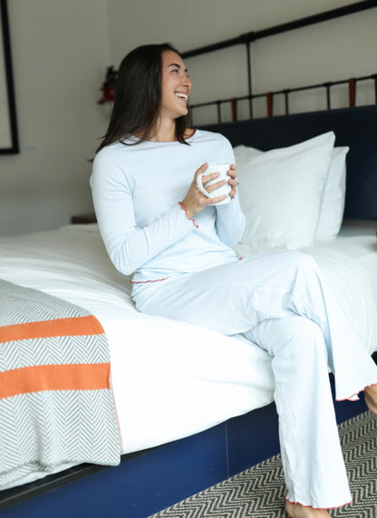 Pima Long Pajama Set - Light Blue Stripe