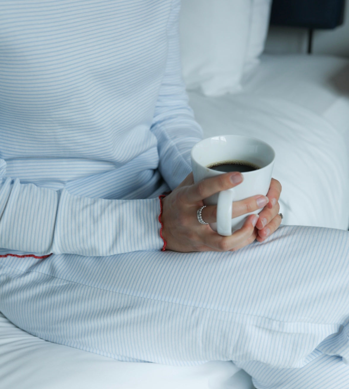 Pima Long Pajama Set - Light Blue Stripe