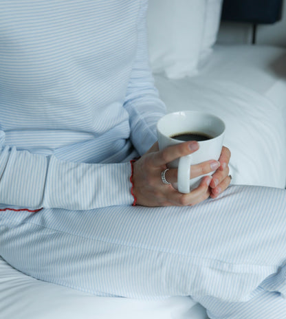 Pima Long Pajama Set - Light Blue Stripe