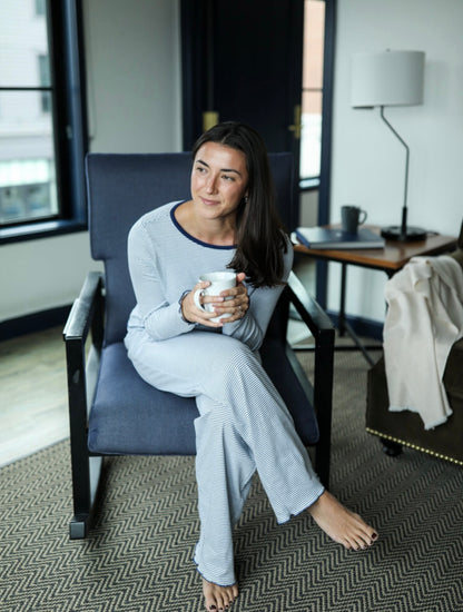 Pima Long Pajama Set - Navy Stripe