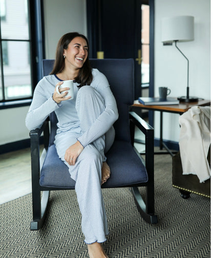 Pima Long Pajama Set - Navy Stripe