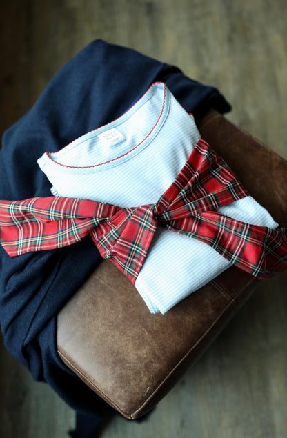 Pima Long Pajama Set - Light Blue Stripe