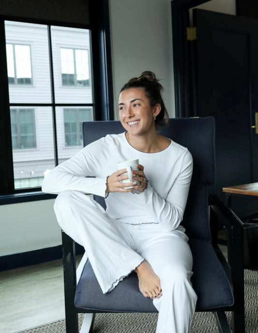 Pima Long Pajama Set - White