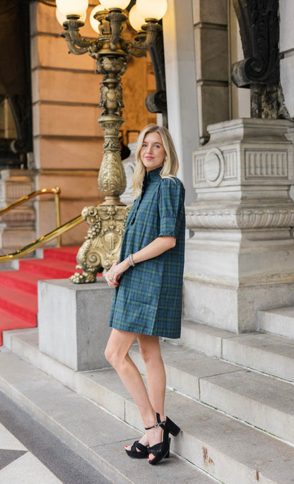 Westport Dress - Navy Tartan Plaid